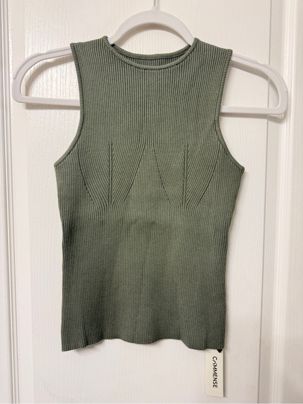 Commense Olive Ribbed Knit Tank Top